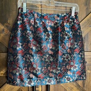 NWT Molly Bracken Premium Metallic Floral Mini Duck Blue Skirt Size XS
